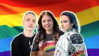 Savonlinnalaiset Jari Pelvo, Tilda Salo ja Mikael Nousiainen on yhdistetty samaan kuvaan. Heidän takanaan liehuu sateenkaarilippu.