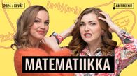 Abitreenien juontajat Katja Ylisiurua ja Roosa Laksio matematiikan suoran yo-koelähetyksen promokuvassa.