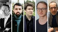 Viiden kuvan yhdistelmässä kuvat säveltäjistä Yves Balmer, Jonathan Brigg, Matei Gheorghiu, Dawid Grenda ja Roberto Sansuini.