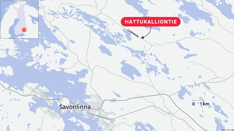 Kartassa on osoitettu Hattukalliontien sijainti Savonlinnassa.