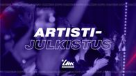 UMK26:n artististijulkistuksesta kertovan artikkelin pääkuva. Kuvassa lukee ARTISTIJULKISTUS, taustalla sumeana taputtavia ihmisiä.
