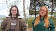 Jesse Ruokolainen ja Milla Pulska poseeraa ulkona keväisessä metsämaisemassa.