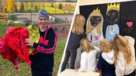 Kaksiosainen kuva, jossa toisessa ala-asteikäinen poika pitää kädessään heliumpalloa. Toisessa oppilaat piirtävät liitutaululle.