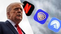 Yhdistelmäkuvassa Donald Trump sekä Netflixin, Warnerin ja Paramountin logot.