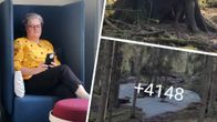 Keski-ikäinen nainen siniharmaassa tuolissa katsomassa älypuhelinta. Toisessa kuvassa metsämaisemas, jonka päällä teksti +4148.