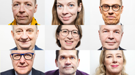 Yhdeksän presidenttiehdokkaan kasvokuvat ruudukossa. 
