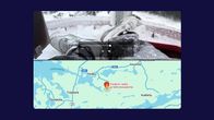 Kuvakollaasi henkilön jaloista lumisessa ympäristössä sekä karttanäkymästä Teiskon radio ja televisioaseman sijainnista.