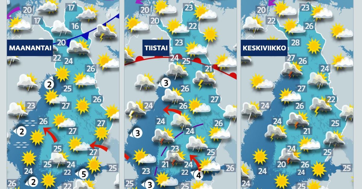 Sade- ja ukkoskuurot heikentävät helteitä alkuviikosta | Kotimaa | Yle