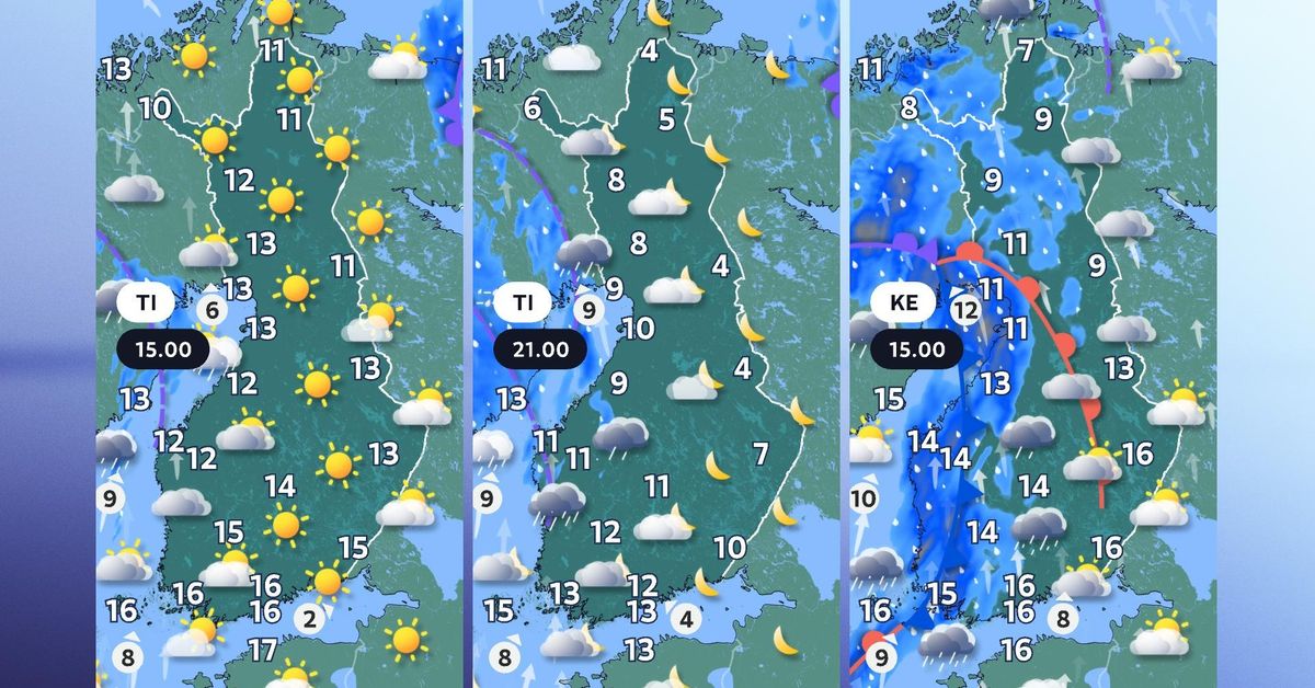 Tuesday's sun will shift to rain across Finland