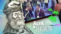 Tekoälytietämystä mittaavan visan kansikuva, jossa on kollaasina erilaisia hahmoja.