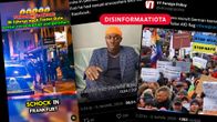 Kuvakollaasissa kolme erilaista disinformaatio-kuvakaappausta viestipalvelu x:sta.
