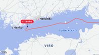 Fitburg-aluksen reitti. Päätepisteessä on sijainti 31. joulukuuta kello 13.22.