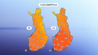 Juhannuksen lämpötilaennuste.