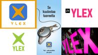 Keskellä olevan pystymainoksen molemmin puolin on YleX:n logoja eri vuosilta. 
