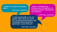 Opettajien kommentteja puhekuplissa.