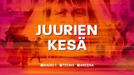 Iäkkään naisen kasvot, edessä ihmisiä kävelemässä. Kuvakooste. Yle Radio 1:n ja Yle Teeman Juurien kesä -kauden kuva.
