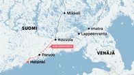 Kartta itäradan suunnitellusta uudesta ratayhtedestä.