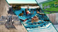 Kollaasikuva, jossa maatila, maanviljelyä ja biokaasutuotantoa.