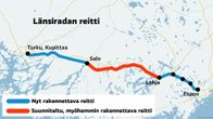 Karttagrafiikka Länsiradan reitistä. 