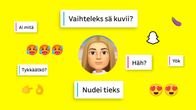 Snapchat profiilikuva ja sen ympärillä viestejä, kuten "Vaihteleks?" ja "Häh?".
