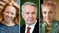 Alma Pöysti, Pekka Haavisto ja Maria Veitola koostekuvassa.