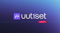 Kuvassa Yle Uutisten uusi logo ja punainen pillerin muotoinen elementti, jossa lukee Juuri nyt.