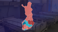 Suomen kartta, joka näyttää hyvinvointialueet sen mukaan, onko ostopalveluihin käytetty 2024 suhteessa enemmän vai vähemmän rahaa kuin 2023. Vähentämään ovat onnistuneet  Etelä-Pohjanmaa, Länsi-uusimaa, Etelä-Savo, Keski-Suomi ja Keski-Pohjanmaa.