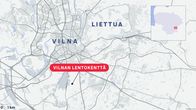 Kartta, jossa näkyy Vilnan kaupunki ja Vilnan lentokenttä.