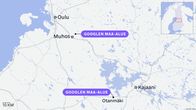 Karttassa Googlelle myydyt tontit Muhoksella ja Kajaanin Otanmäessä.
