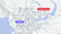 Kartta, johon merkitty Joensuun keskusta ja Utran koulun sijainti.