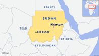 Sudanin kartta, johon merkitty El Fasherin kaupunki.