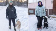 Heikki Ketola ja Jenna Miinala opaskoiriensa kanssa. Kuva otettu 12.2.2025.