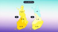 Perjantain ja sunnuntain lämpötilaennuste kartoilla.