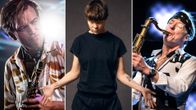 Kuvakollaasi kolmesta jazzmuusikosta. Vasemmalla Marius Neset, keskellä Kadi Vija ja oikealla Bill Evans.