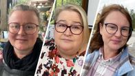 Kolme  eri kasvokuvaa vierekkän jaettu kahdella valkoisella viivalla. Enonkoskelaiset Airi Männynsalo, kunnanjohtaja Minna Laurio ja Tuuli Suomela.