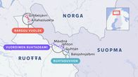 Kartta Käsivarresta Saamenmaalta, jo esittää Valttie 21 tierakennusta.