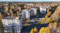 Porin Pihlavan kaupunginosan kerrostaloja syksyllä ylhäältä kuvattuna.