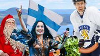 Kollaasi, jossa joulupukki, Marko Anttila ja Tarja Turunen taustallaan Kolin maisema, salmiakki ja saunavihta.