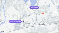 Kartta Kouvolasta, jossa on merkitty nykyinen jäteasema ja uuden jäteaseman sijainti.