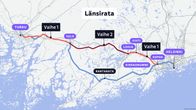 Karttagrafiikka länsiradan reitistä ja sen eri vaiheista.