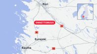 Kartta johon merkattu onnettomuuspaikka Eurajoen ja Porin välillä.