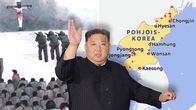 Kuvakoosteessa  vasemmalla Song Byeokin teos, keskellä Kim Jong-un ja oikealla Pohjois-Korean kartta, jossa teloituspaikat on merkitty punaisella. 
