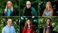 Caroline Sparf, Carl Haglund, Abdirahman Sugulle, Ingrid Enckell, Ruben Stiller, Nora Lindahl i ett kollage framför grönskande buskar.
