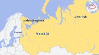 Karttagrafiikka joka havainnollistaa Monstsegorskin ja Norilskin Venäjällä.