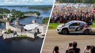 Kahden kuvan kuvakombo, jossa on kuvat Savonlinnan Olavinlinnasta ja ralliautosta liikkumassa keskellä suurta yleisömäärää.