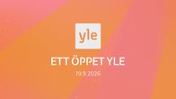 Logotypen för Yle syns mot en orange bakgrund med texten "ETT ÖPPET YLE 19.9.2026" under logotypen.