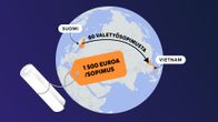 Animaatio näyttää maapallon johon ilmestyy Suomi ja Vietnam ja tekstit "80 valetyösopimusta" ja 1500 euroa/sopimus.