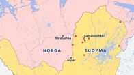 Poronhoitoalueella kaadettuja karhuja merkittynä karttaan.
