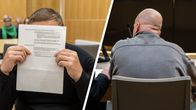 Kahden kuvan yhdistelmässä mies istuu paperi kasvojen edessä ja toinen selin.