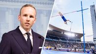 Mika Poutala ja hyppääjä Olympiastadionilla.